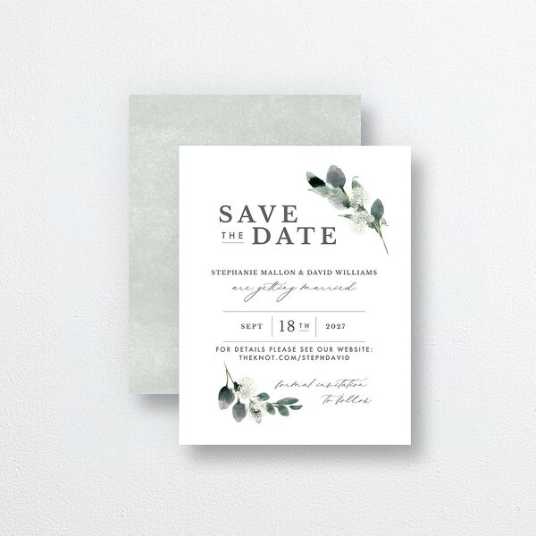 Elegant Greenery Save the Date Petite Cards Pure White Signature smooth Blank No Standard