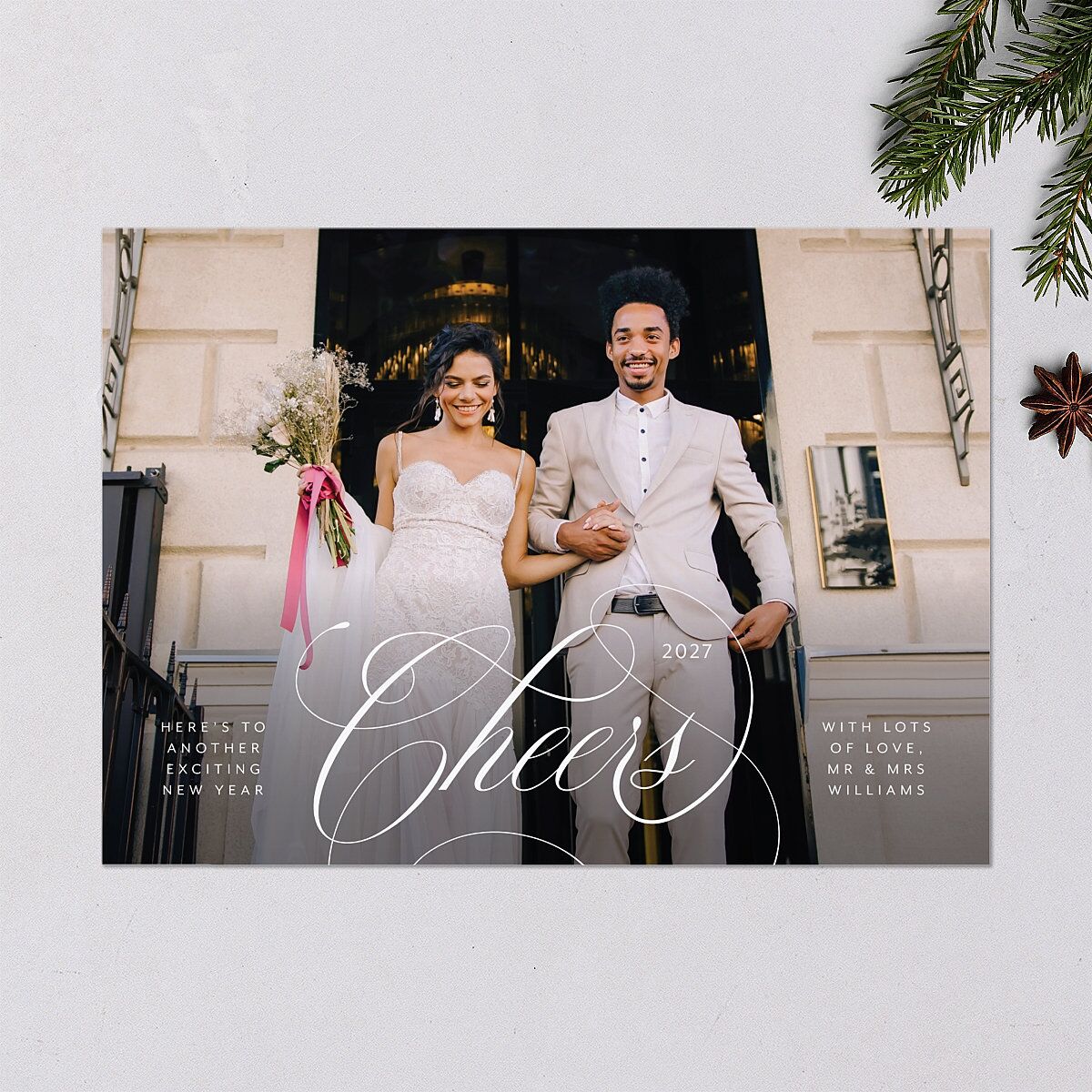 Elegant Cheer Holiday Cards Pure White Signature Blank Landscape Standard