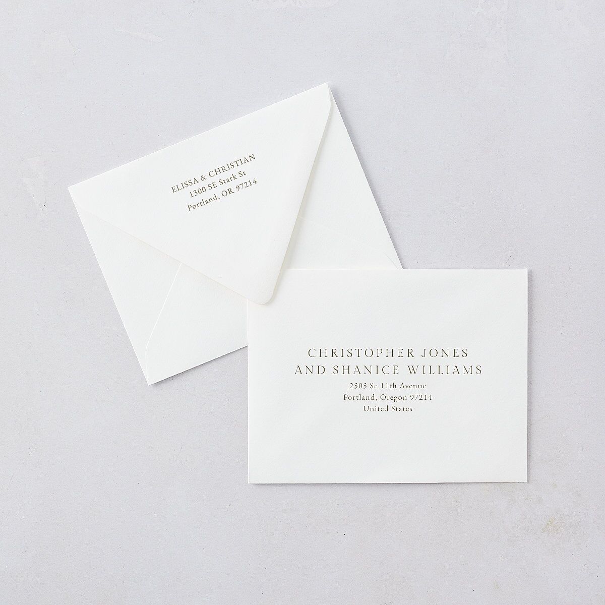 Elegant Images Save the Date Petite Card Euro Envelopes White Pure White Both Recipient and Return Addresses Luxe Signature