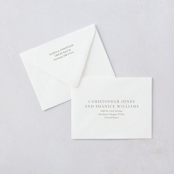 Elegant Images Save the Date Petite Card Euro Envelopes White Pure White Both Recipient and Return Addresses Luxe Signature