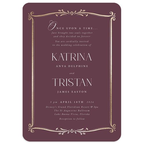 Once Upon a Time Wedding Invitations Gold Eggplant Signature Blank No Rounded