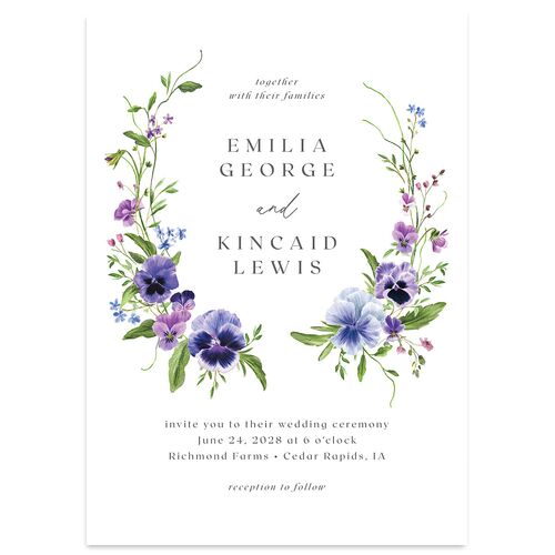 Wild Pansies Wedding Invitations Dusty Blue Signature Blank No Standard