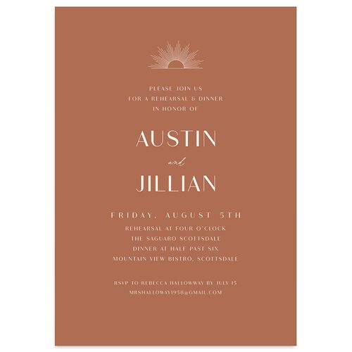 Modern Romantic Rehearsal Dinner Invitations Chestnut Signature Blank