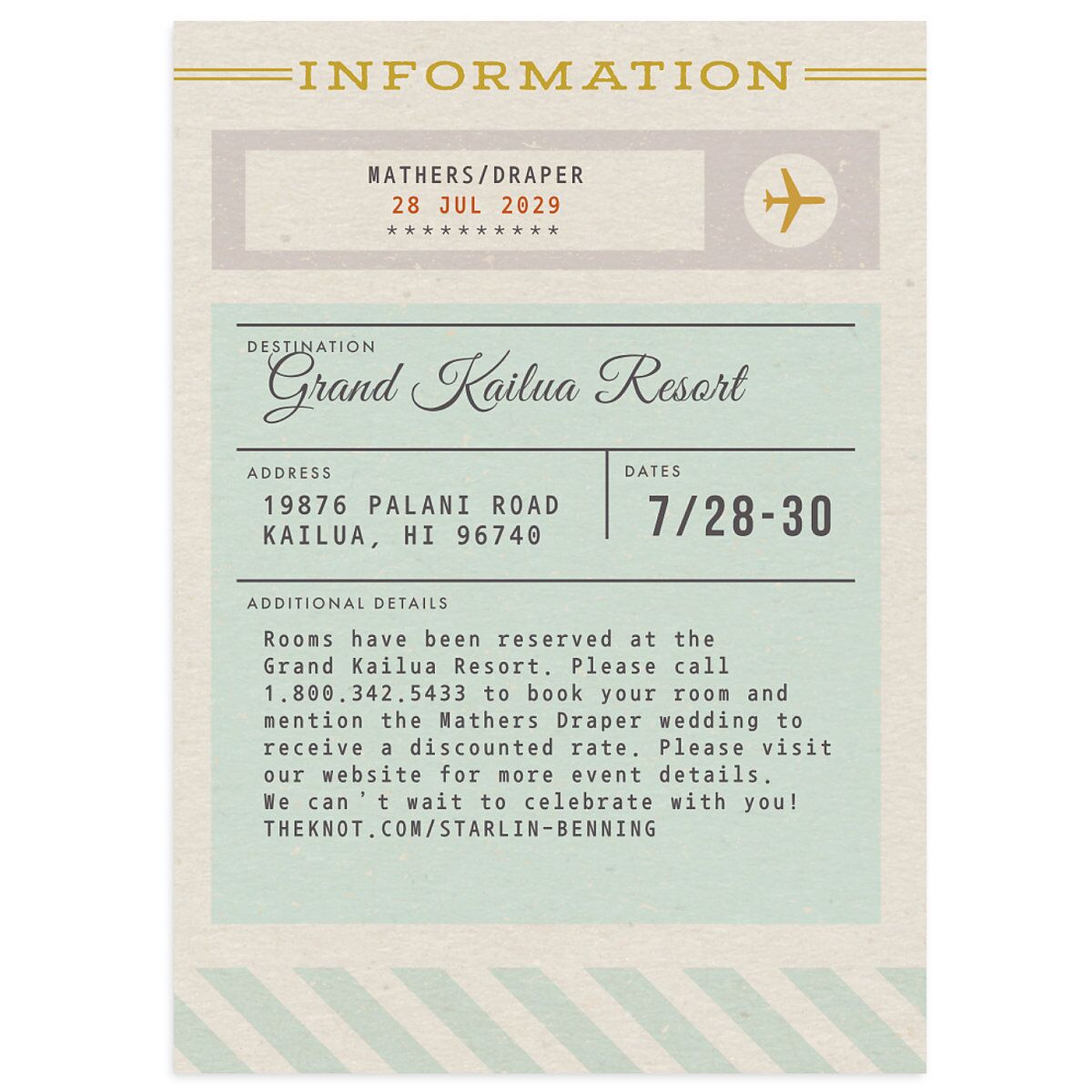 Retro Boarding Pass Wedding Enclosure Cards