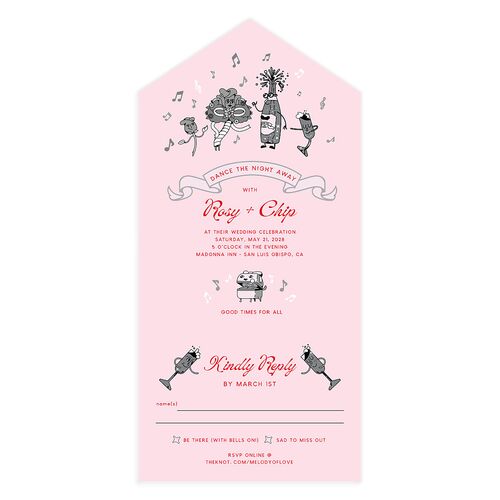 Whimsical Retro Cartoon All-in-One Wedding Invitations Silver Signature Light Both Recipient and Return Addresses No