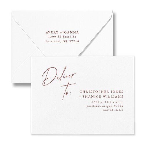 Corner Script Save the Date Magnet Euro Envelopes White Copper Recipient Address Luxe Signature