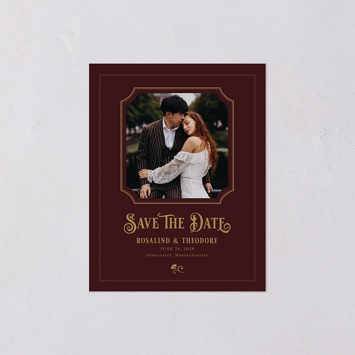 Vintage Storybook Save the Date Petite Cards Merlot Signature smooth Blank Standard No