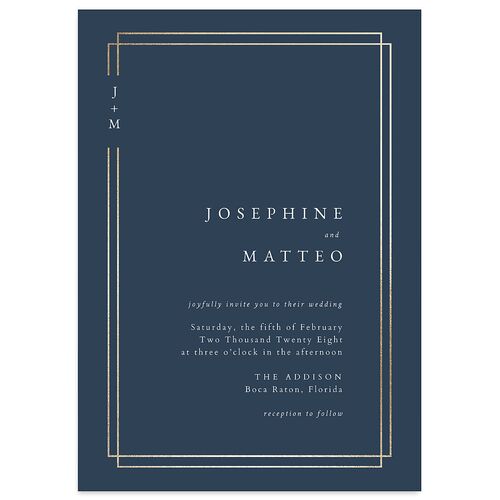 Double Frame Wedding Invitations Gold Moody Blue Signature Blank No Standard