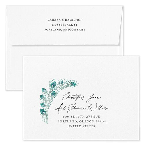 Peacock Nouveau Wedding Invitation Envelopes Kraft Linen Return Address Standard Signature