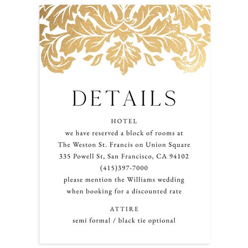 Elegant Damask Wedding Enclosure Cards Gold Pure White Signature Standard