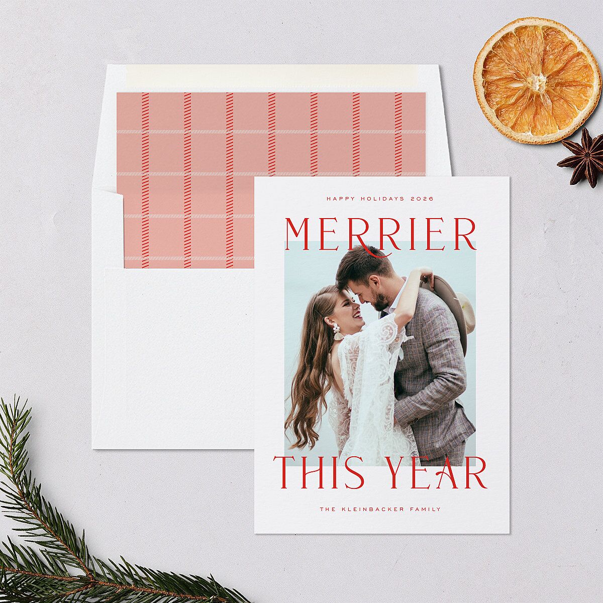 Merrier Year Holiday Cards Scarlet Signature Blank Portrait Standard