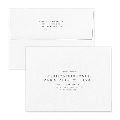 Elegant Two Photo Monogram Save the Date Magnet Envelopes Pure White White Both Recipient and Return Addresses Signature Standard