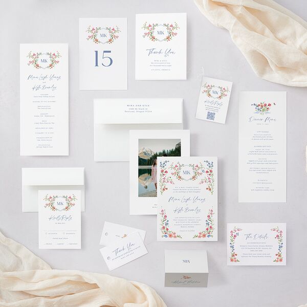 Fairytale Wildflower Crest Wedding Event Detail Cards Pure White Signature Standard
