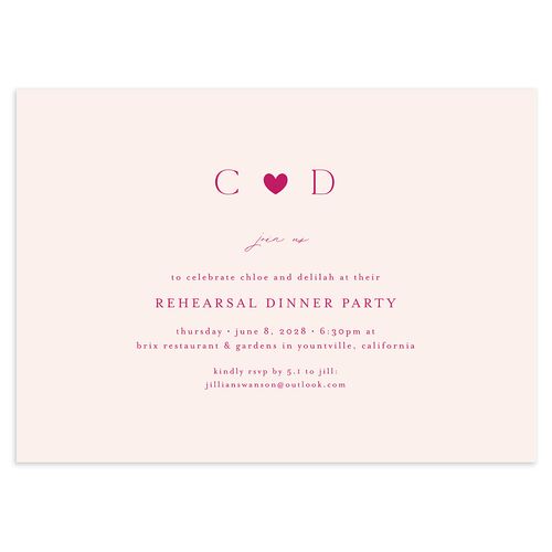Dainty Heart Rehearsal Dinner Invitations Hot Pink Signature Blank Standard