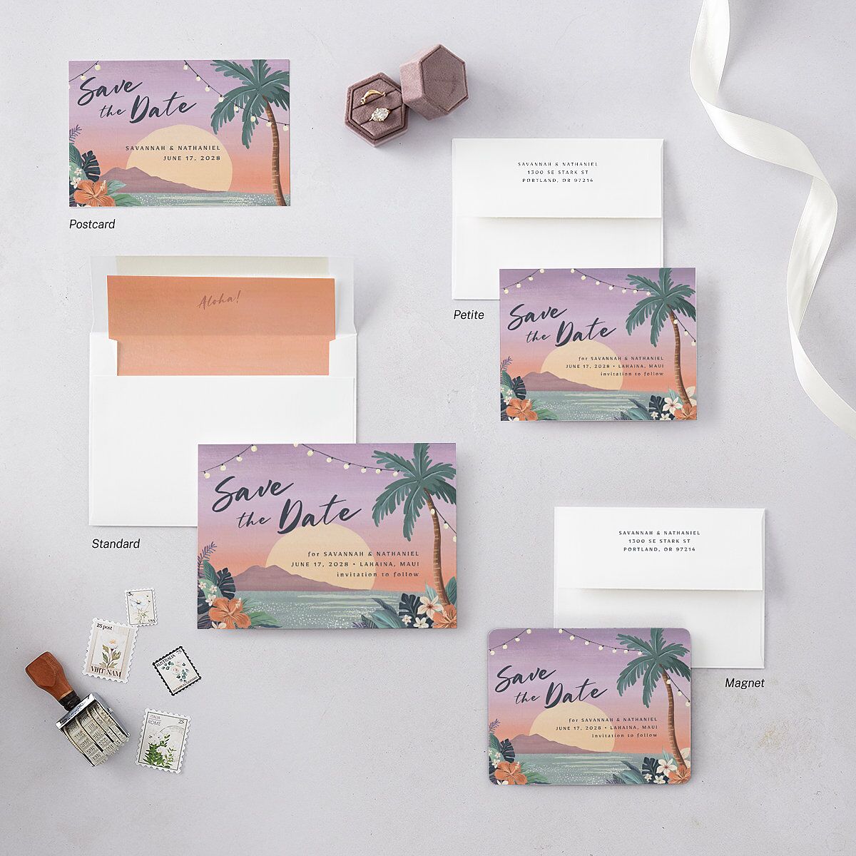 Vintage Island Save The Date Cards Rose Gold Signature smooth Blank No Standard