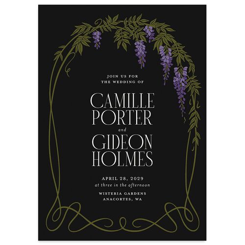 Art Nouveau Wisteria Wedding Invitations Midnight Signature Blank Standard No