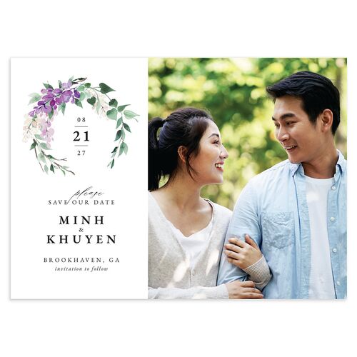Romantic Wisteria Save The Date Cards Purple Petal Signature smooth Blank No Standard