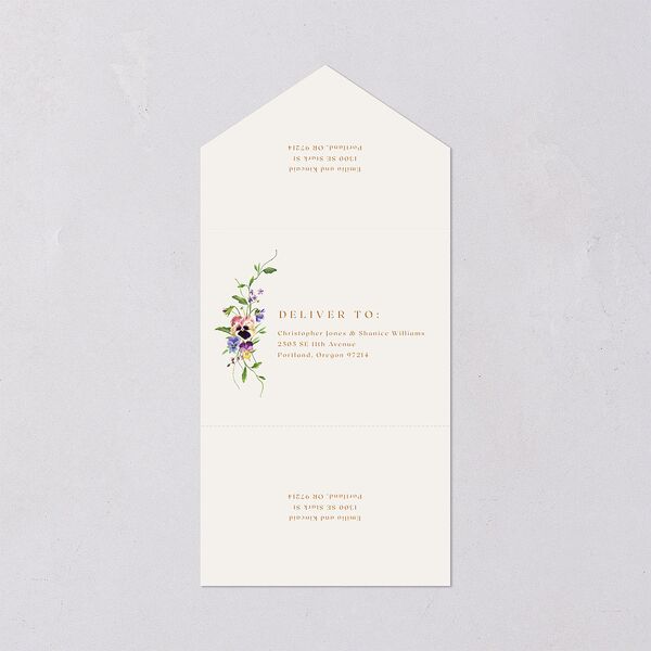 Wild Pansies All-in-One Wedding Invitations Rose Gold Signature Light Both Recipient and Return Addresses No
