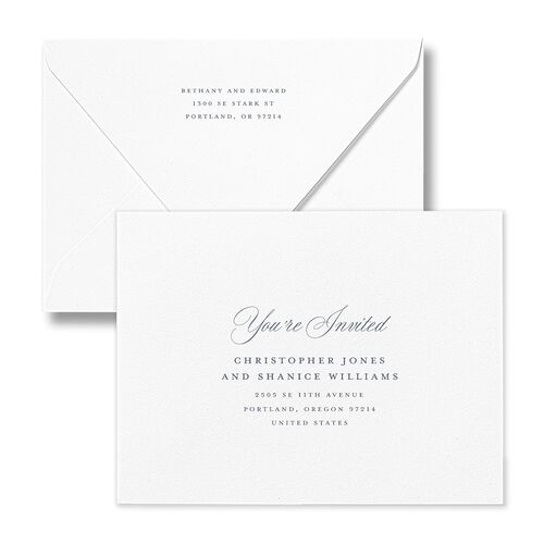 Vintage Oval Monogram Thank You Card Euro Envelopes White Dusty Blue Return Address Luxe Signature