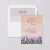 Scenic Denver Colorado Rehearsal Dinner Invitations Peach Pink Signature Blank