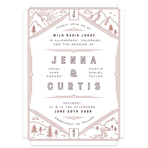 Iconic Mountain Wedding Invitations Burgundy Signature Blank No Ticket