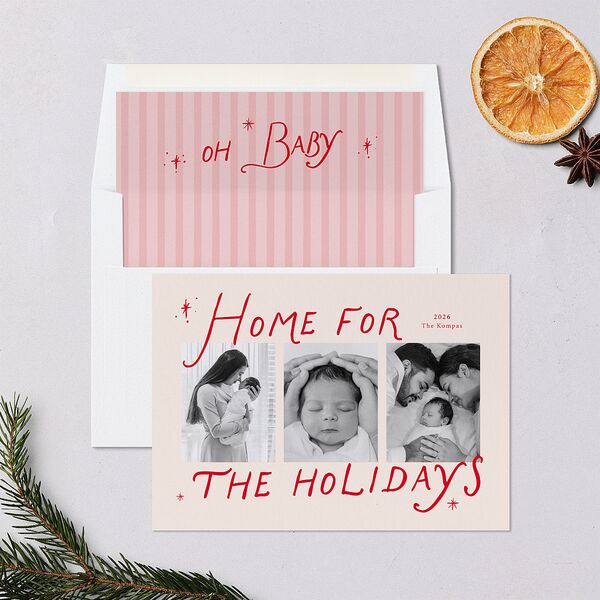 Whimsical Handwritten Home for the Holidays Photos Holiday Cards Photos Ruby Signature Blank Portrait Standard