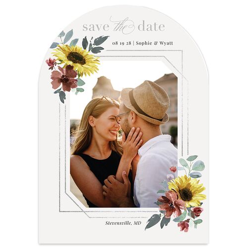Floral Frame Foil Save The Date Cards Silver Daisy Signature smooth Blank No Arch