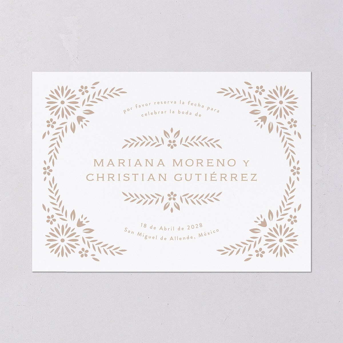Papel Picado De Mexico Save The Date Cards Taupe Signature smooth Blank No Standard