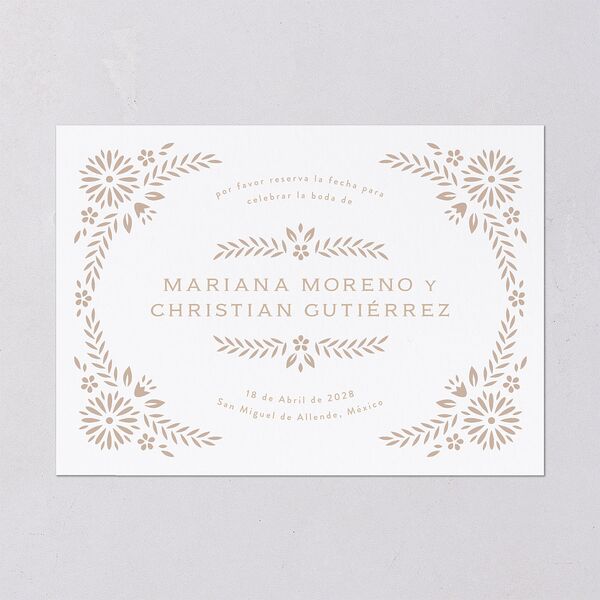 Papel Picado De Mexico Save The Date Cards Taupe Signature smooth Blank No Standard