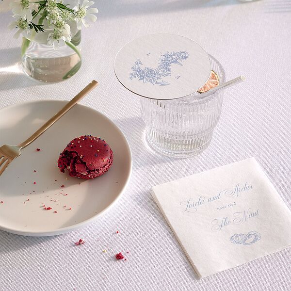 Coastal Oysters and Anchors Wedding Day Coasters Sea Blue Cardboard Circle
