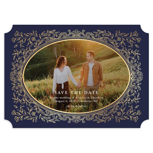 Regal Photo Foil Save the Date Cards Navy Gold Signature smooth Blank No Ticket