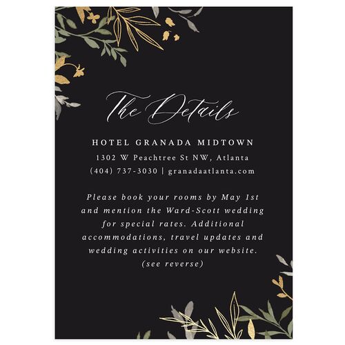 Elegant Greenery Watercolor Foil Wedding Event Detail Cards Gold Licorice Signature Standard
