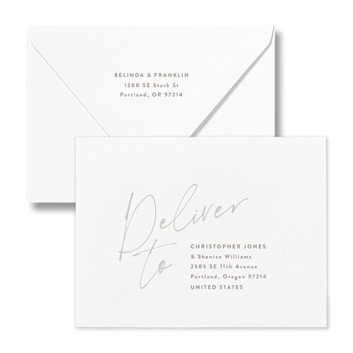 Modern Script Names Save the Date Magnet Euro Envelopes White Shadow Gray Both Recipient and Return Addresses Luxe Signature