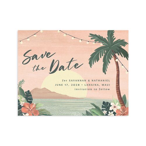 Vintage Hawaiian Island Save the Date Petite Cards Eucalyptus Signature smooth Blank No Standard