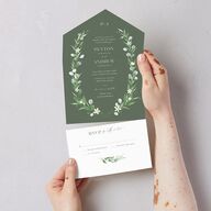 Greenery Laurel All-in-One Wedding Invitations Thyme Signature Light Both Recipient and Return Addresses No