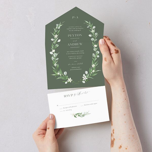 Greenery Laurel All-in-One Wedding Invitations Thyme Signature Light Both Recipient and Return Addresses No