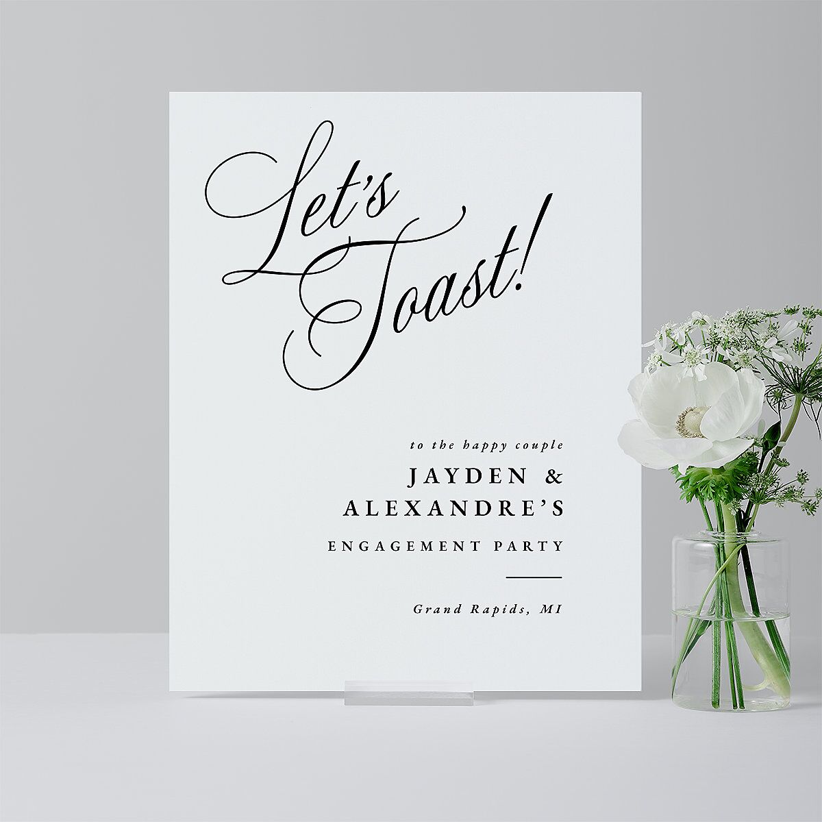 Elegant Engagement Party Calligraphy Standard Tabletop Sign Small Champagne Standard Indoor Foam Core S Tabletop Table