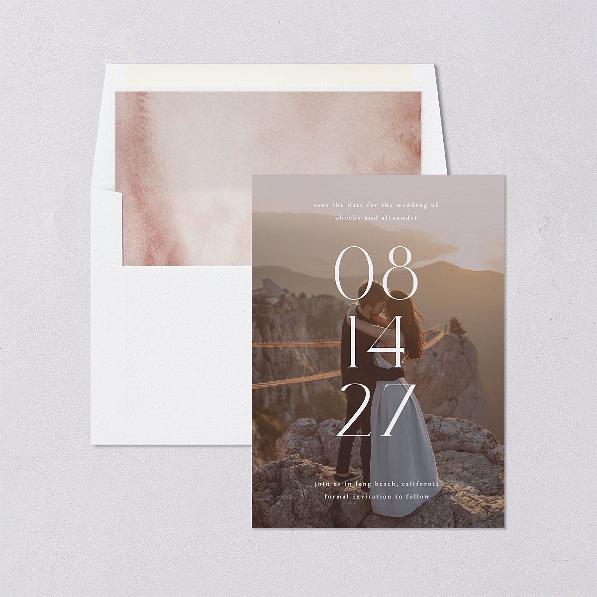 Striking Scene Save the Date Cards Dusty Rose Signature smooth Blank No Standard