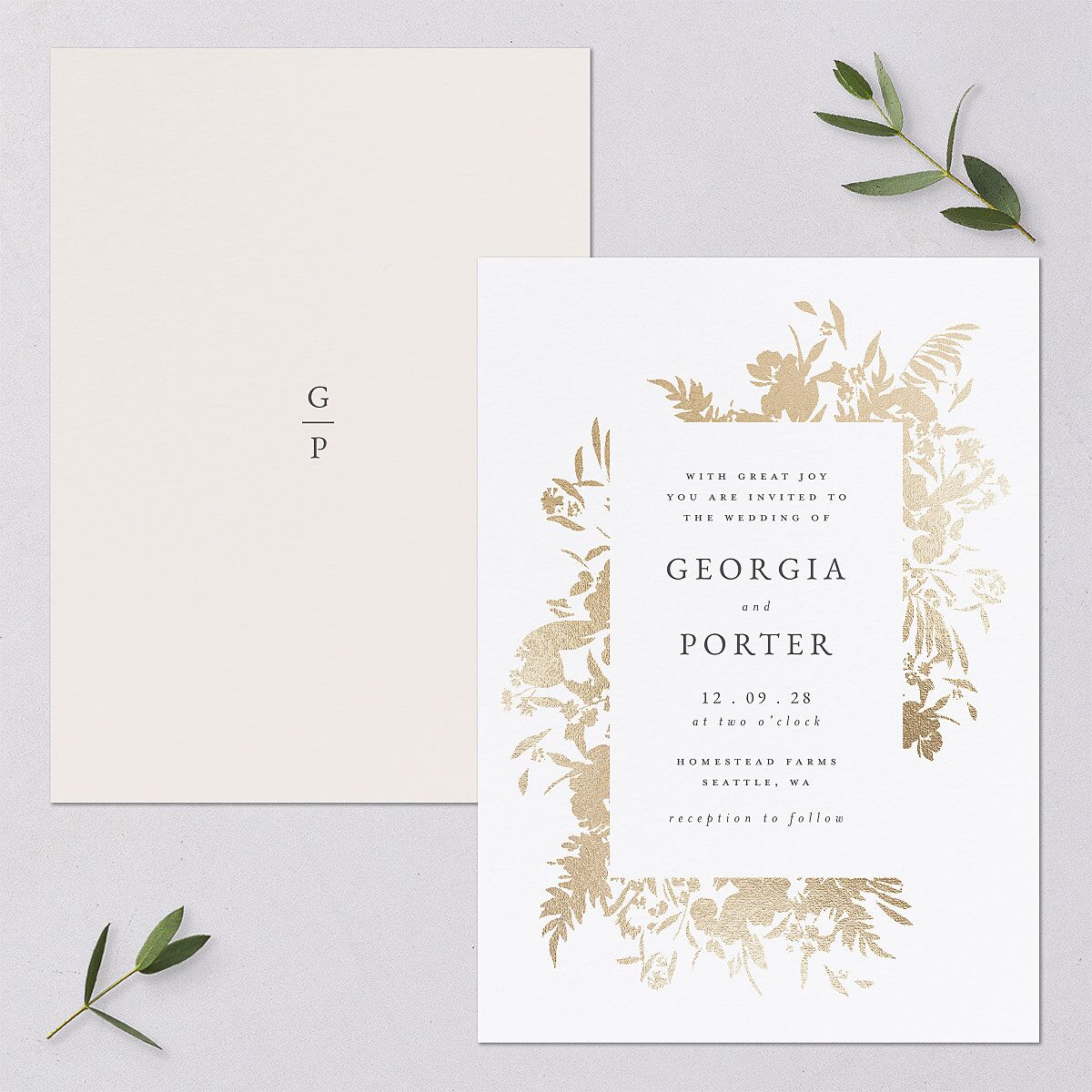 Glistening Garden Wedding Invitations Gold Linen Signature Blank No Standard