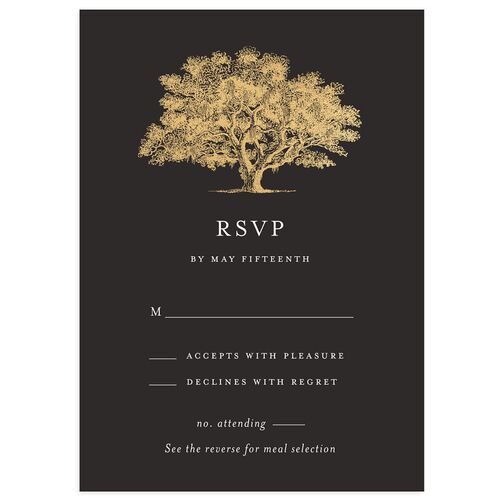 Southern Oak Tree Foil Wedding Response Cards Gold Charcoal Signature Standard
