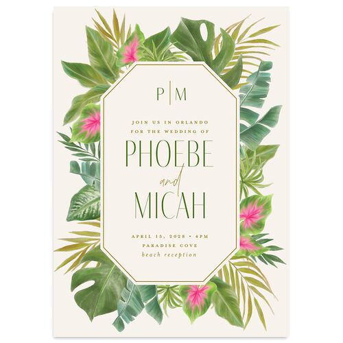 Hawaiian Tropical Monstera Frame Wedding Invitations Scottish Green Signature Blank No Standard