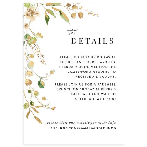 Glistening Wildflower Foil Wedding Event Detail Cards Gold Biscotti Signature Standard