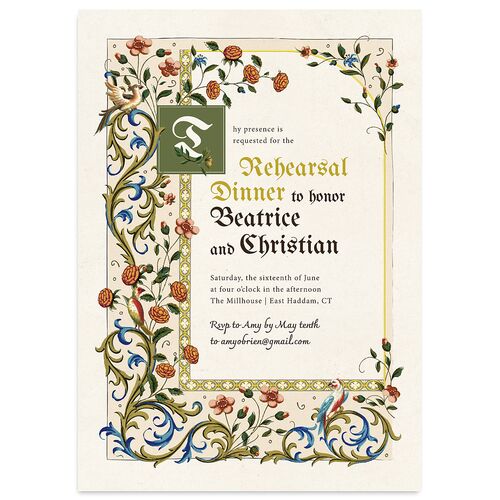 Medieval Renaissance Rehearsal Dinner Invitations Moss Signature Blank Standard