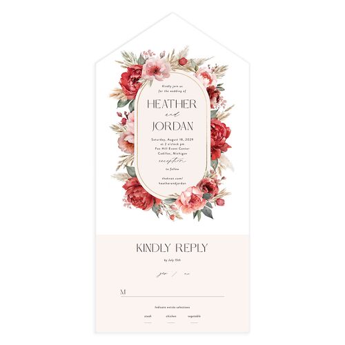 Bohemian Bouquet Foil All-in-One Wedding Invitations Garnet Signature Light Both Recipient and Return Addresses No
