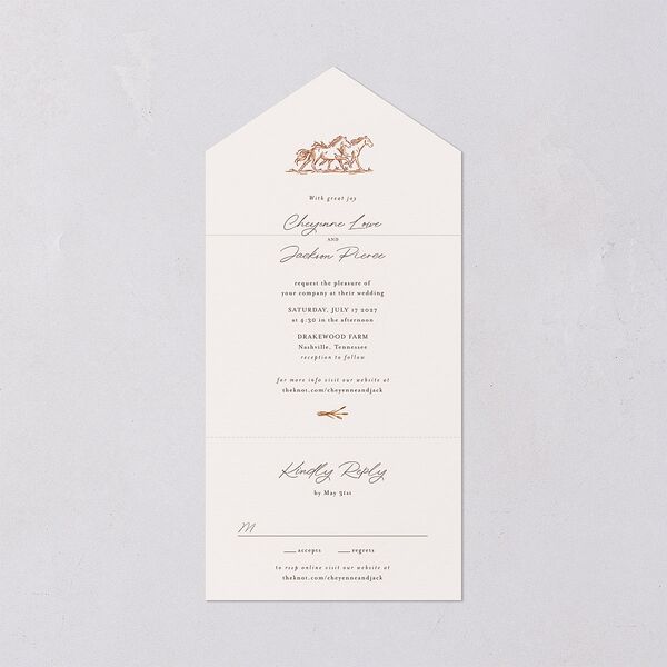 Western Wild Horses All-in-One Wedding Invitations Copper Signature Light Both Recipient and Return Addresses No