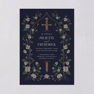 Sword and Roses Fantasy Garden Wedding Invitations Dark Navy Signature Blank No Standard