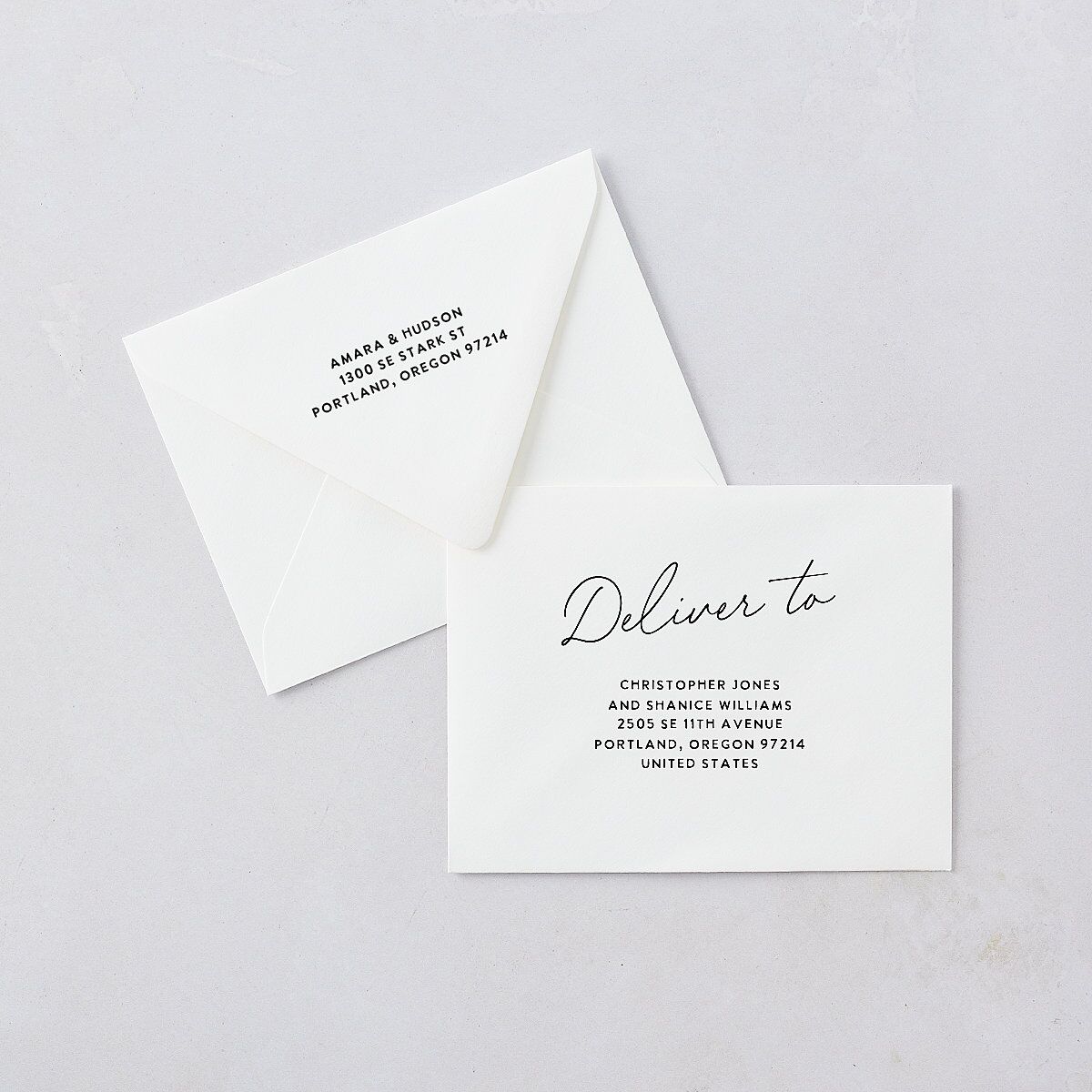 Hand Drawn Wavy Border Save the Date Petite Card Euro Envelopes White Pure White Both Recipient and Return Addresses Luxe Signature