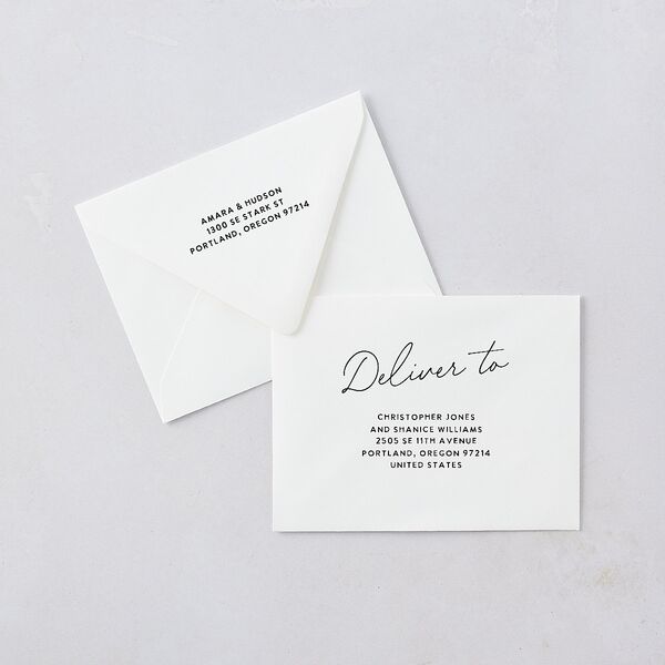 Hand Drawn Wavy Border Save the Date Petite Card Euro Envelopes White Pure White Both Recipient and Return Addresses Luxe Signature