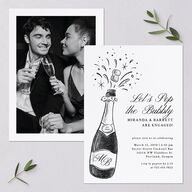 Hand Drawn Champagne Engagement Party Invitations Pure White Signature Blank Standard
