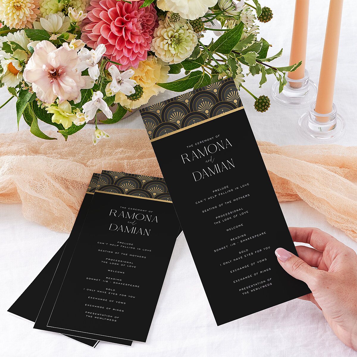Modern Deco Wedding Programs Gold Charcoal Signature